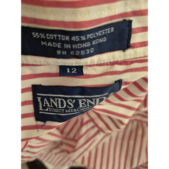 Lands' End womens Button Down Short Striped Collared Shirt Red Sz 12 - Picture 4 of 4